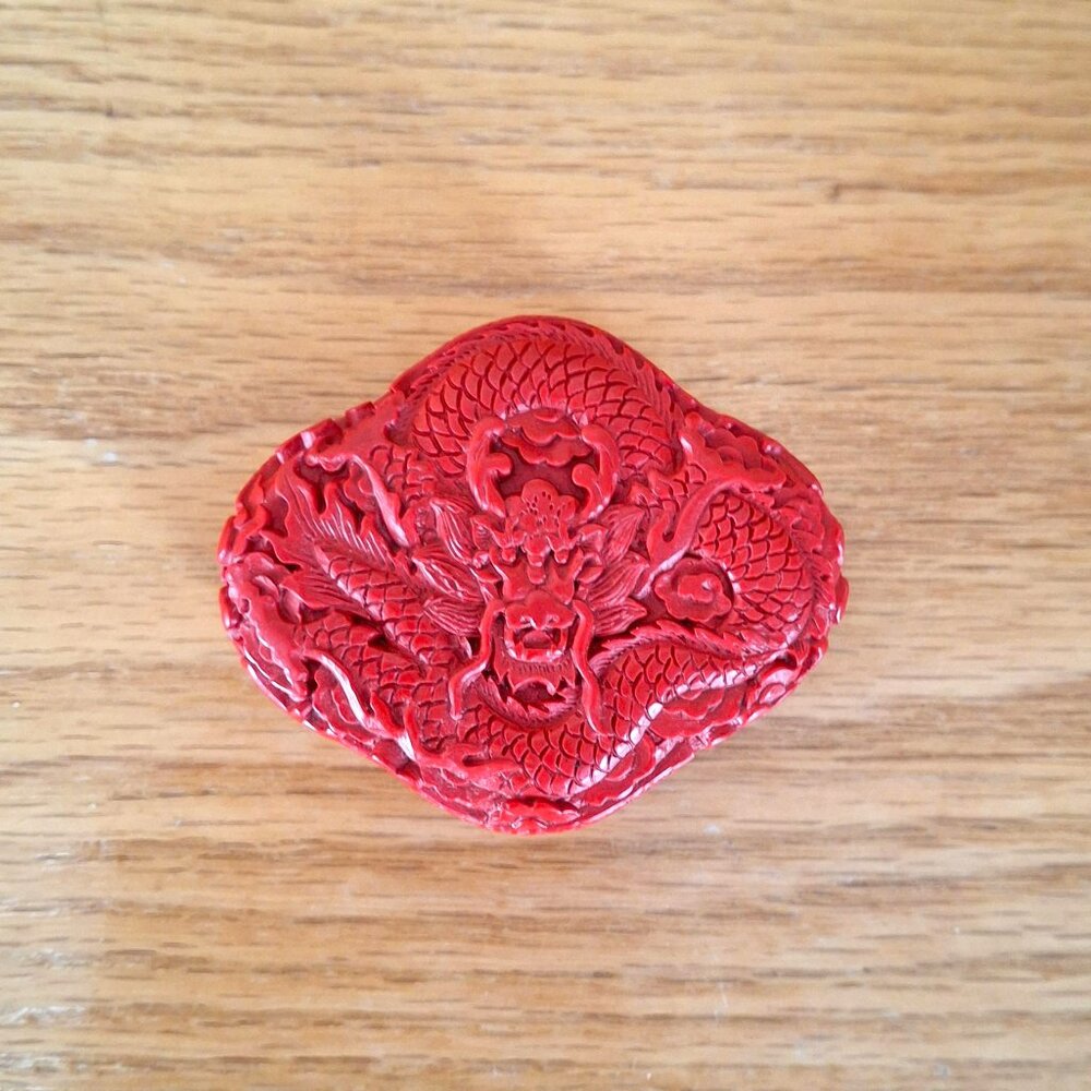 Vintage Chinese Cinnabar Dragon Trinket Box